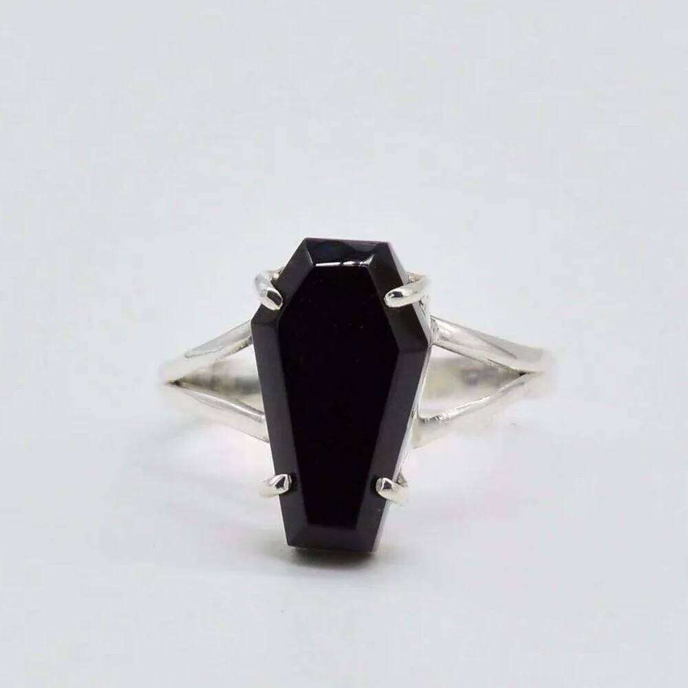 Vintage Vampire Halloween Punk Gothic Black Imitation Zirconium Coffin for Women Hip Hop Rings Party Jewelry Gifts H260312