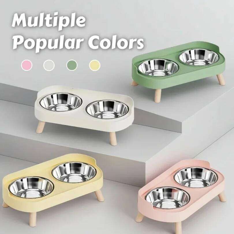 Dopamine Colorful Elevated Pet Feeder: Dual Stainless Steel Bowls with Neck Support - Fashion Food & Water Station for Pets 26Y0312