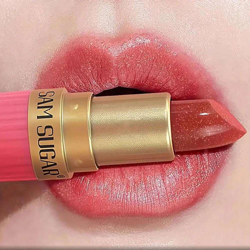 Coral Pearlescent Lipstick - Waterproof, Long-Lasting Shimmer Gloss with Golden Cap, Non-Sticky Formula, Easy Application W260311
