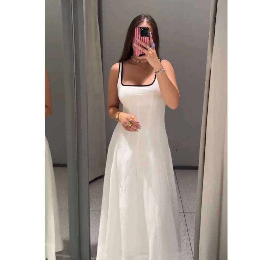 UNIZERA Contrast Edge Midi 2025 Summer New Arrivals Women's Casual Loose Suspender Dress C260312