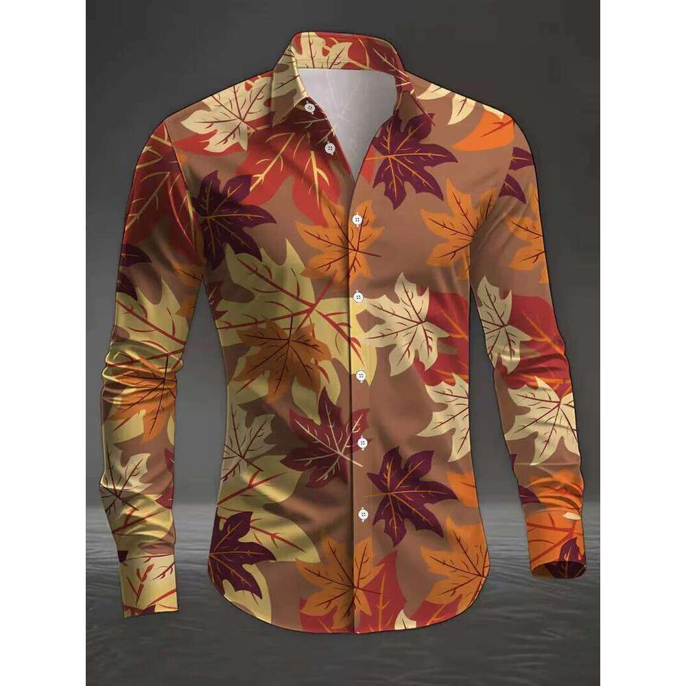 New men's 3D animal printed with casual long sleeves and flower button design, fashionable shirt top