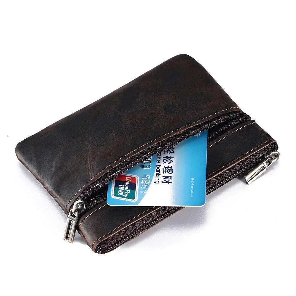 JOYIR Vintage Crazy Horse Leather Men's Coin Purse Card with Ring Cash Change Wallet Key Holder Money Pouch