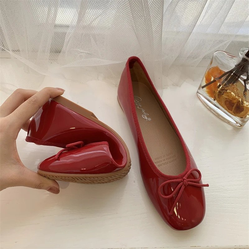 Women Flat Heel Outdoor Casual Mary Jane Red Shoes Fashion Shallow Slip On Ladies Elegant Ballerinas Soft 260306