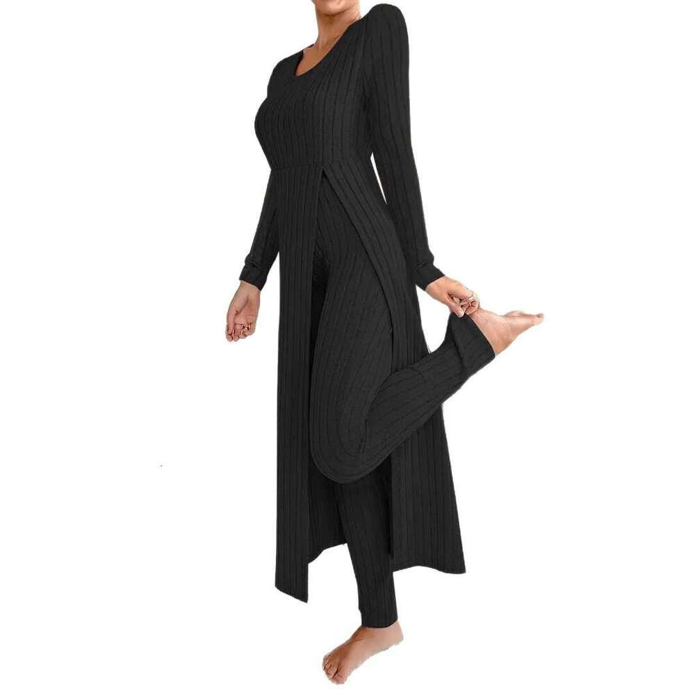 In-stock European American cross-border independent station Amazon new design round-neck split long-sleeve two-piece set for spring and autumn