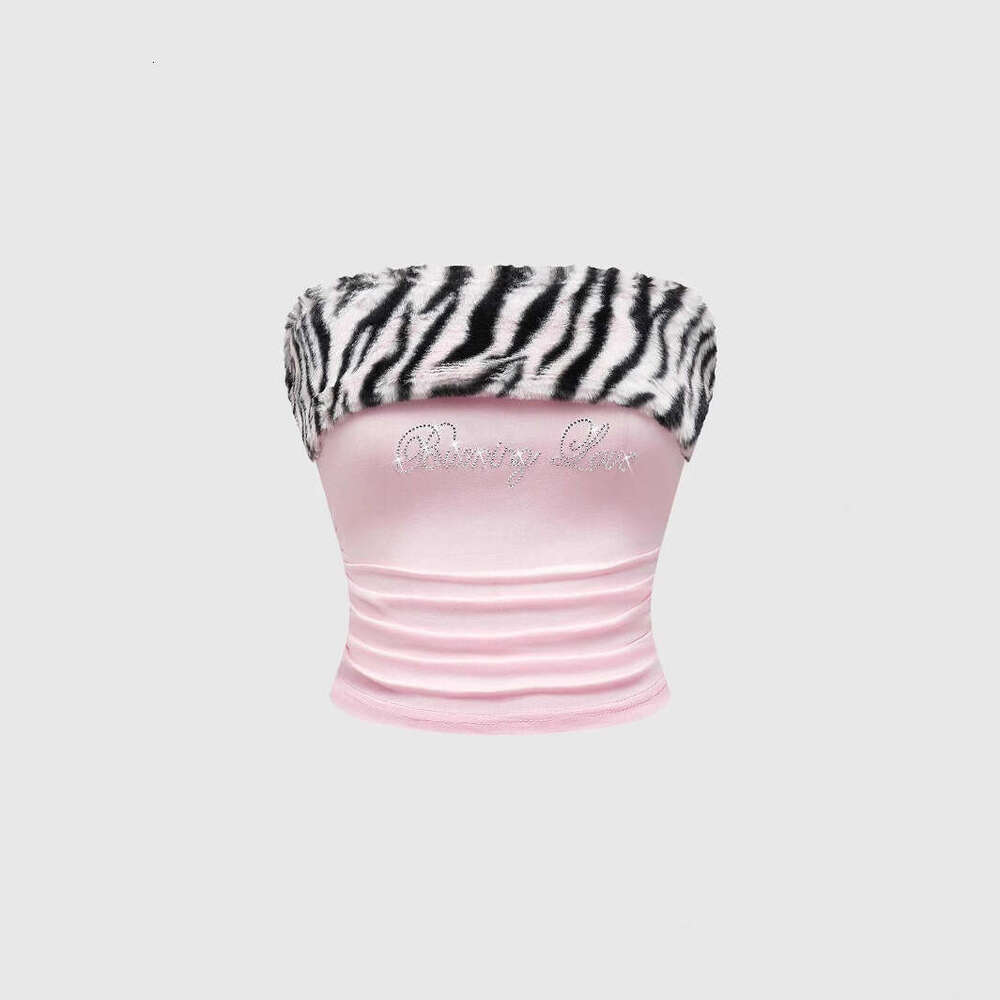 European American cross-border sweet and spicy design slim-fit tight plush leopard print patchwork cropped top for hot girls