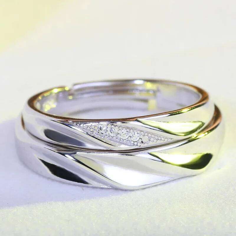 Fashion 925 Sterling Silver Dazzling Mosaic Zircon Couple Finger Rings for Women Men Wedding Lover Jewelry Resizable Ring W260311