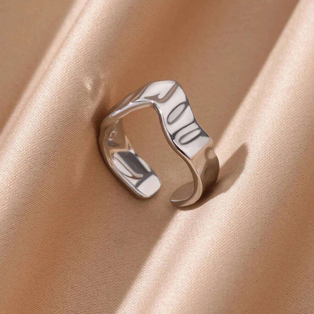 Stainless Steel Irregular Open Rings for Women Silver Color Texture Minimalist Wedding Aesthetic Finger Ring Jewelry anillos H260312