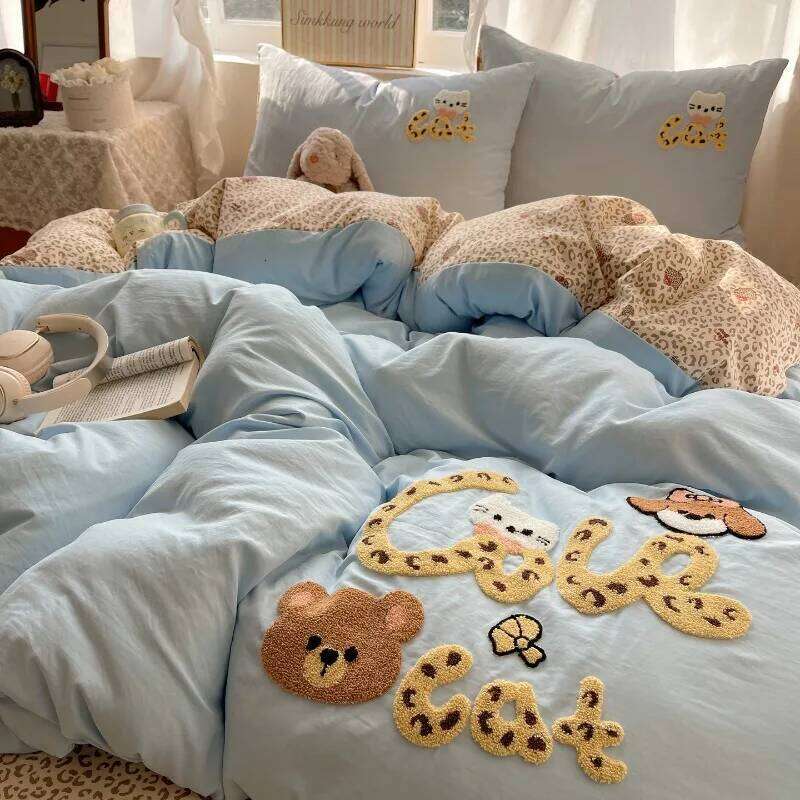 2025 new cartoon washable four-piece household quilt cover sheet kit student dormitory bed three-piece set H260312