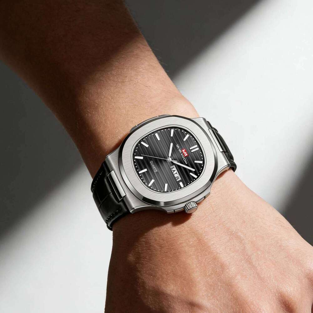 Luxury Men Quartz 40mm Black Leather Sports Clock Business Work Travel Leisure Military Waterproof 3Bar Couple Wrist Watch