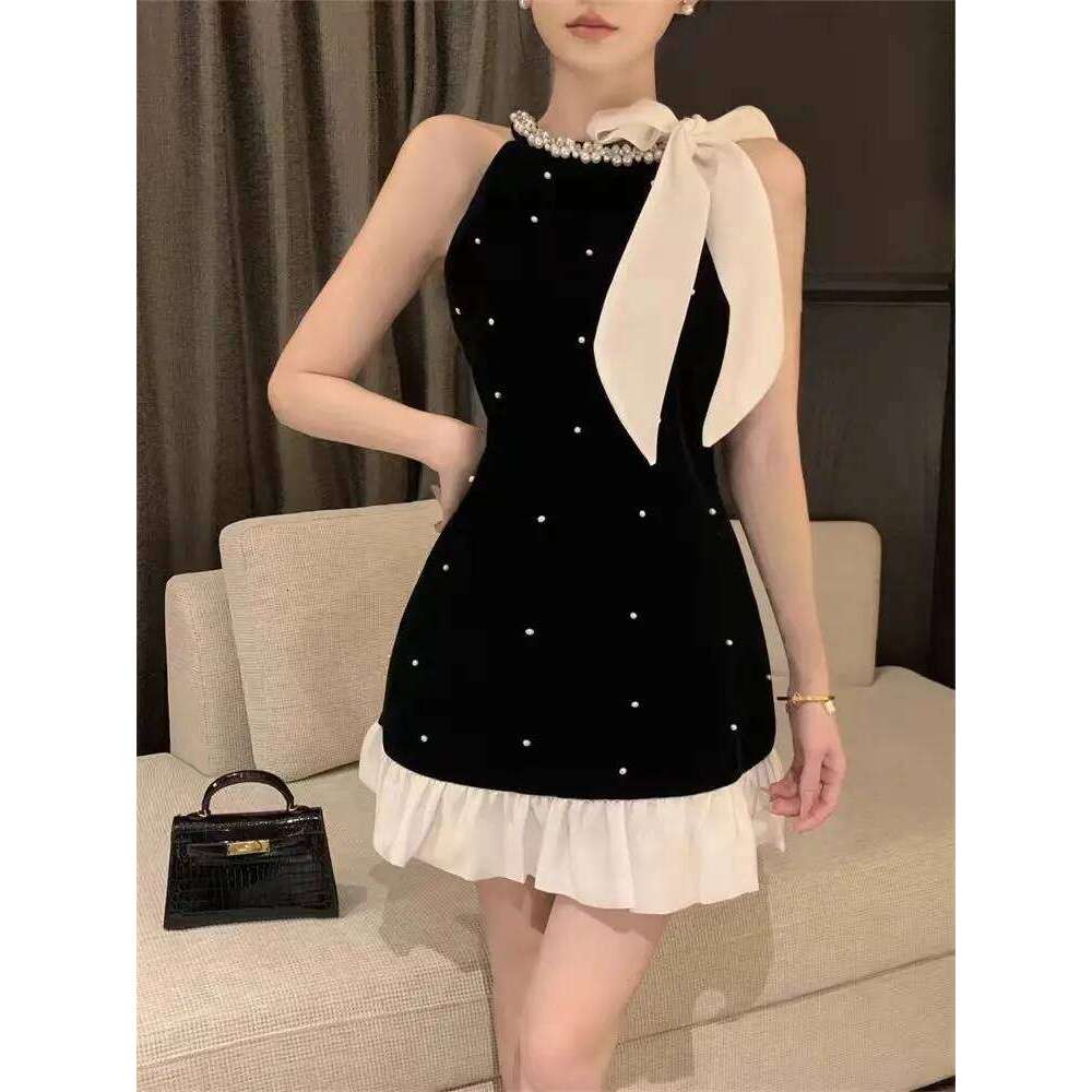 Summer Bow Sweet Party Women Sequin Elegant Strap Mini Dresses Female Korean Fashion Patchwork One Piece Dress 2024 New C260311