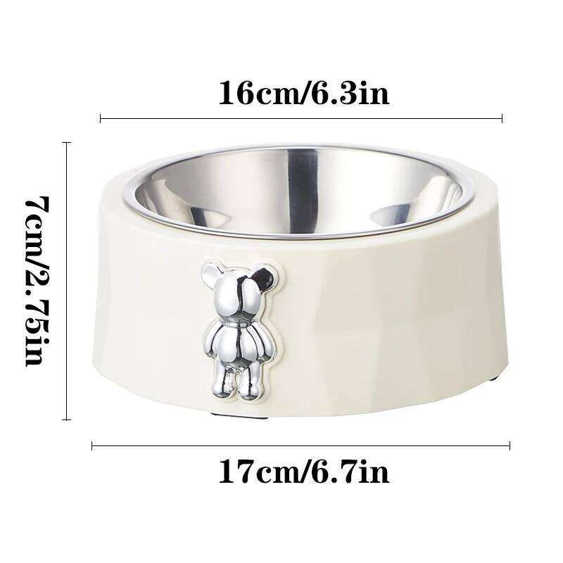 Supplies Stainless Steel Diamond Bear Pet Cat Food Utensils slip Anti overturning Dog Bowl 26Y0312