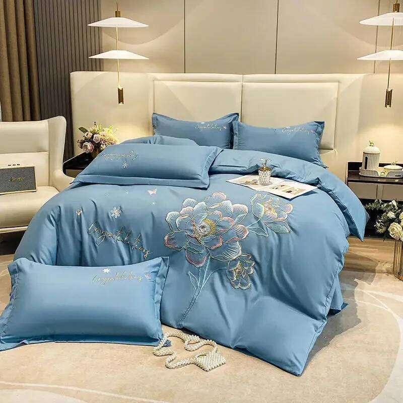 New Class a High Precision Brushed Embroidery Four-Piece Set Pure Cotton Bed Sheet Duvet Cover H260312