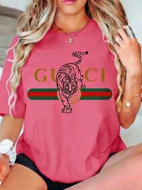 2026 New Letter Printing Short-sleeved Women T-shirt Trendy Temperament Casual Versatile Short-sleeved Clothing HeavyT260312