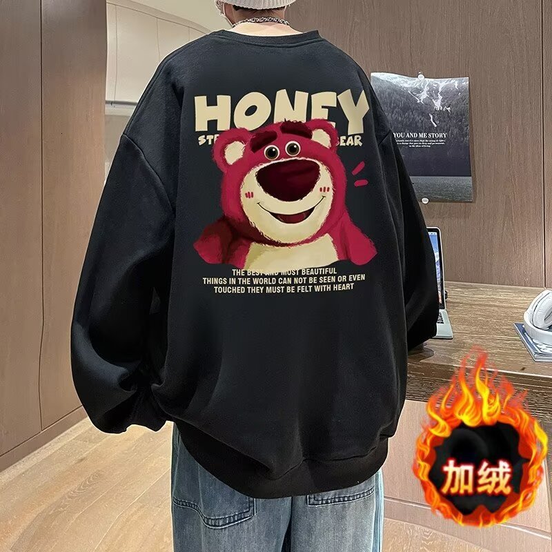 New Men's Round Neck Long Sleeve T-shirt Autumn/winter Fashion Strawberry Bear Fleece Designer Hoodie Sweatshirt Casual Base Shirt Top