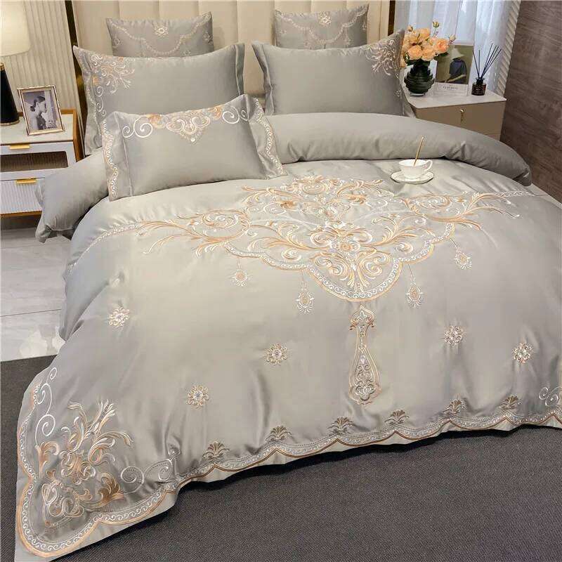 European-Style Bed Sheet Four-Piece 100% High-End Atmospheric Ice Silk Quilt Cover Pure Cotton Bedding Set Queen King H260312