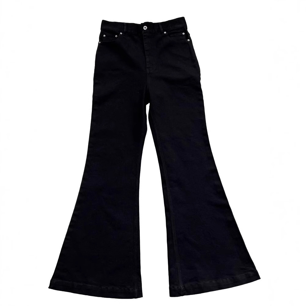 Men's Jeans Mainline Dark Aesthetic High Stretch Floor-Length Pure Black Brushed Denim Jeans Wide Leg Flared Pants Slim Fit Trendy Streetwear