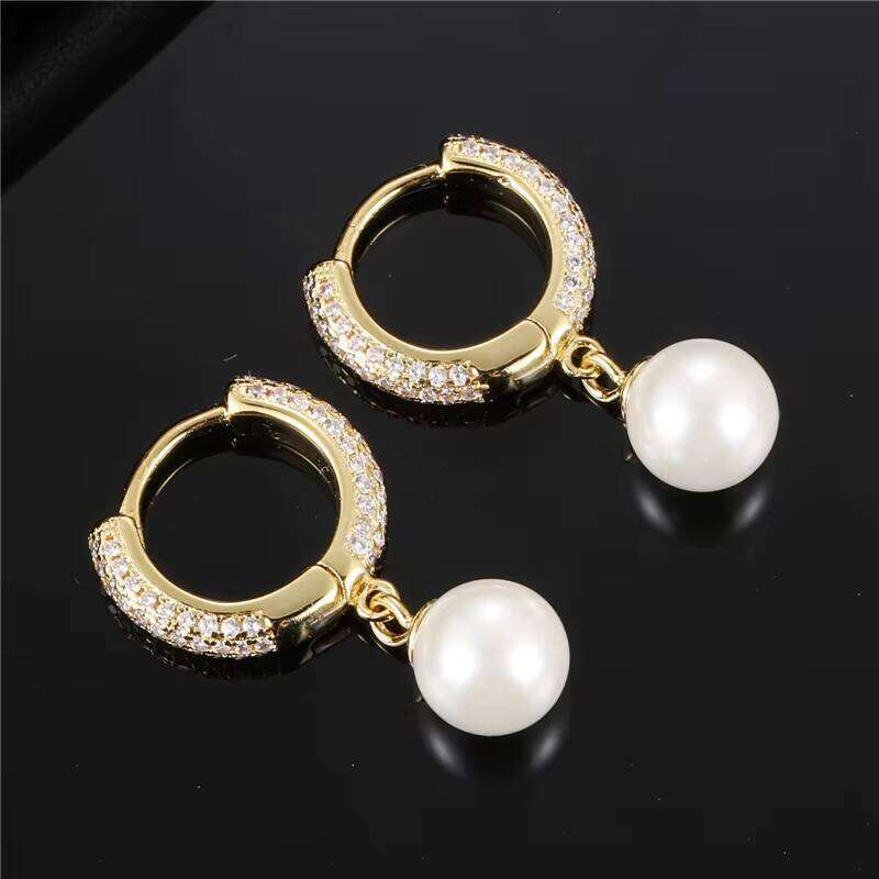 Hip-Hop Jewelry Gold-Plated Drop Ice Out CZ hip-hop moissanite Hoop Pearl Dangle Earrings