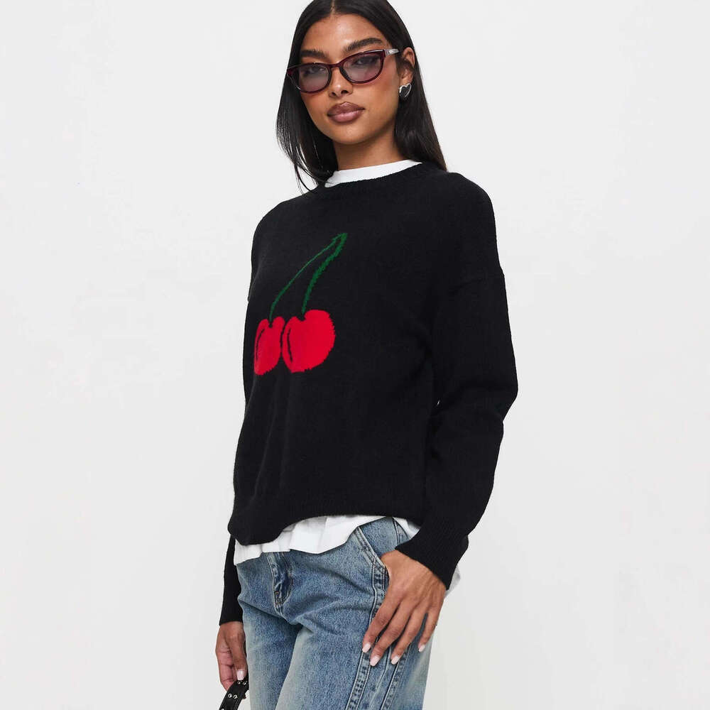 Autumn Winter New Women's Print Knit Sweater Round Neck Oversized Long Sleeve Soft Lazy Style for Casual Daily Wear