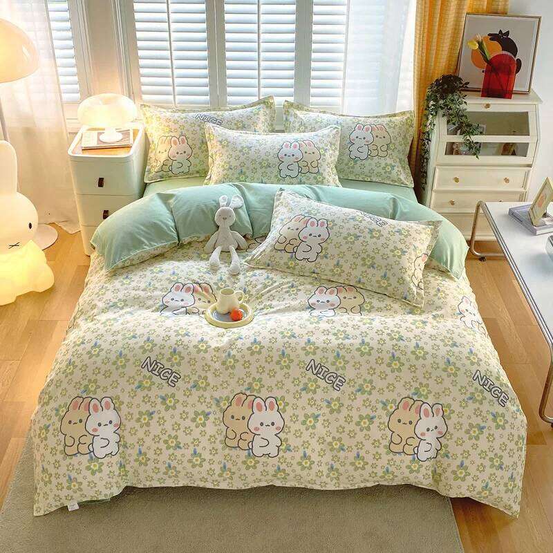 Nordic Style Pure Cotton Bedding Twill Printing Bed Sheet Quilt Cover Pillowcase Soft Skin-friendly Home Four-piece Set H260312