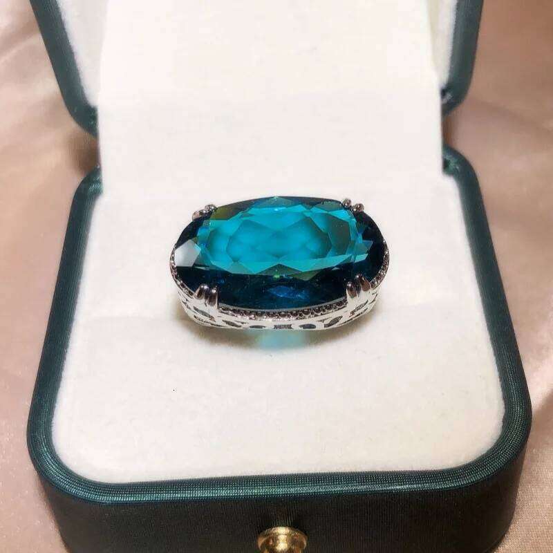925 Silver Fashion New For Ladies Light Blue Large Gemstone Ring Party Wedding Jewelry Gift Wholesale H260312