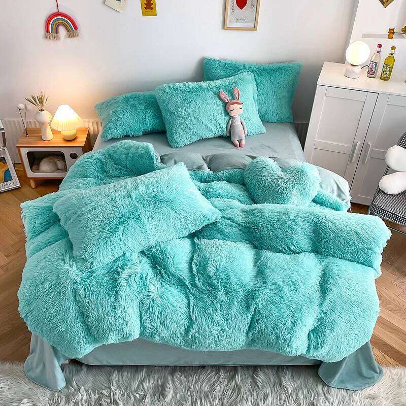 3Pcs Fluffy Black Plush Shaggy Duvet Cover +2Pcs Pillowcases Zipper Bedding set Soft Velvet H260312