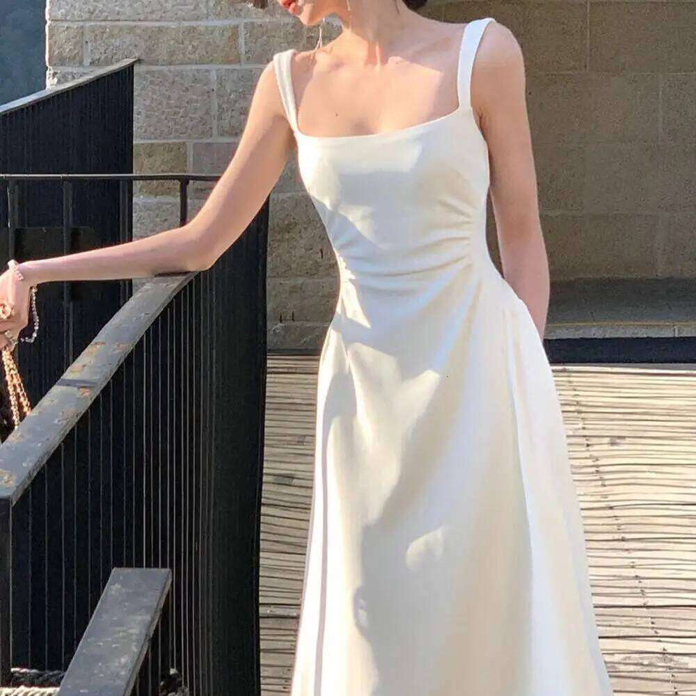 Summer Women Spaghetti Strap Elegant Midi Satin Dresses Wedding Evening Birthday Holiday Backless Prom Clothes New C260312