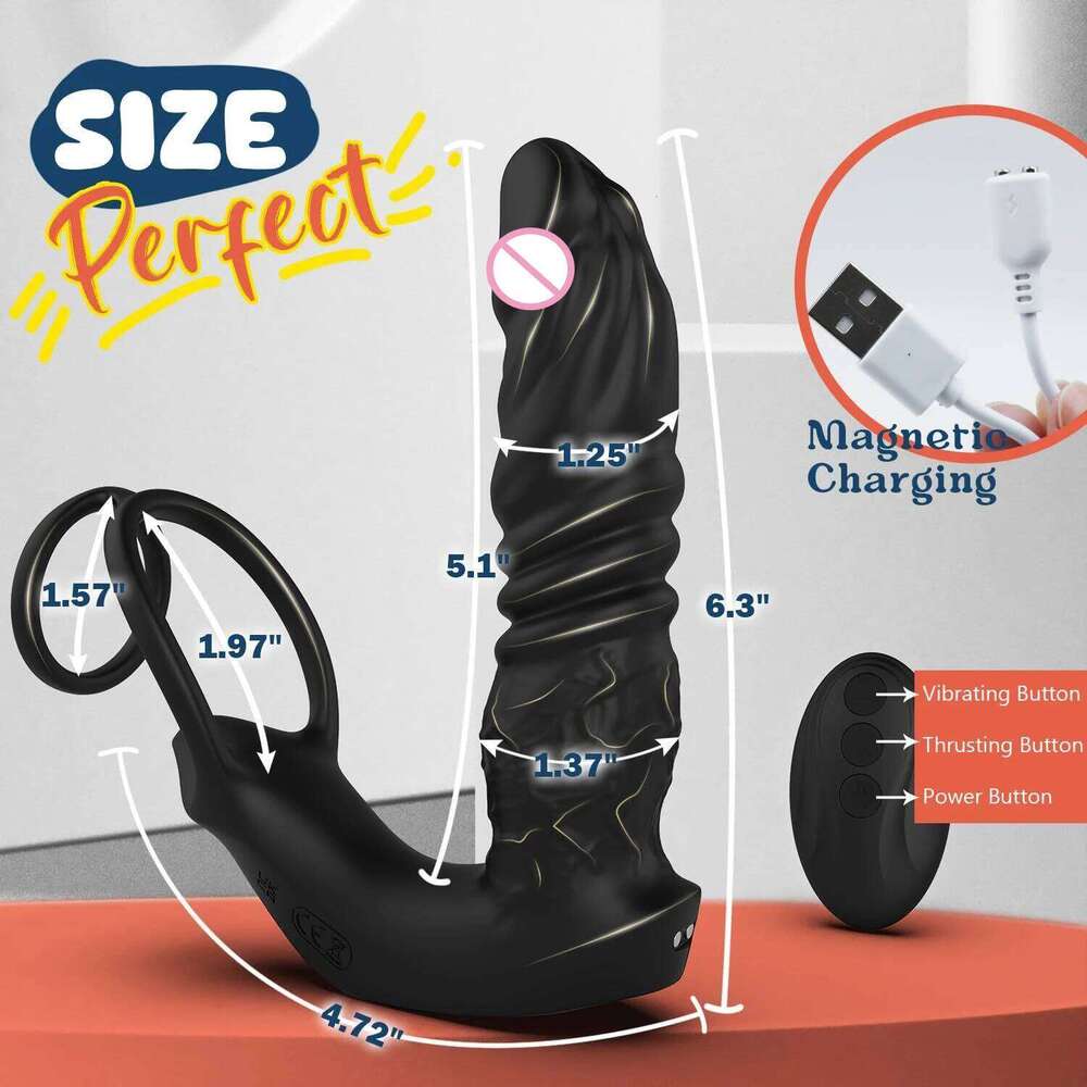 Thrusting Dildo Vibrator Male Prostate Massager Vibrating Plug with Cock Ring Adult Anal Sex Toys for Gay Men Couple Z260312
