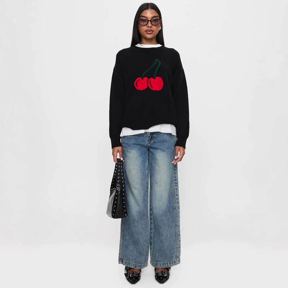 Autumn Winter New Women's Print Knit Sweater Round Neck Oversized Long Sleeve Soft Lazy Style for Casual Daily Wear