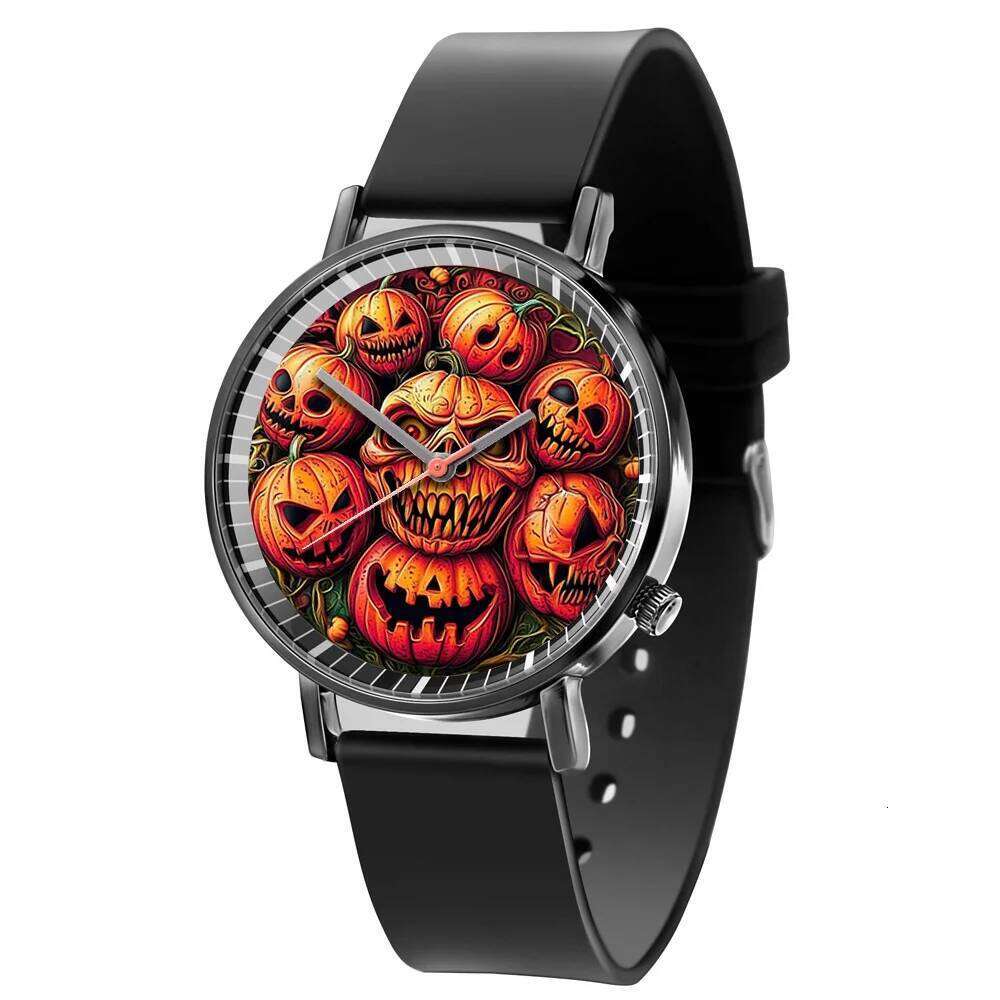 Pumpkin Design Men's and Quartz Watch Casual Black Silicone Halloween Gift Fashion Women's Wristwatch