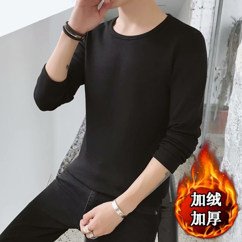 New Winter Round-neck 200g Fleece Long-sleeve T-shirt For Teenagers Solid Designer Hoodie Color Casual Versatile Warm Base Shirt Trendy