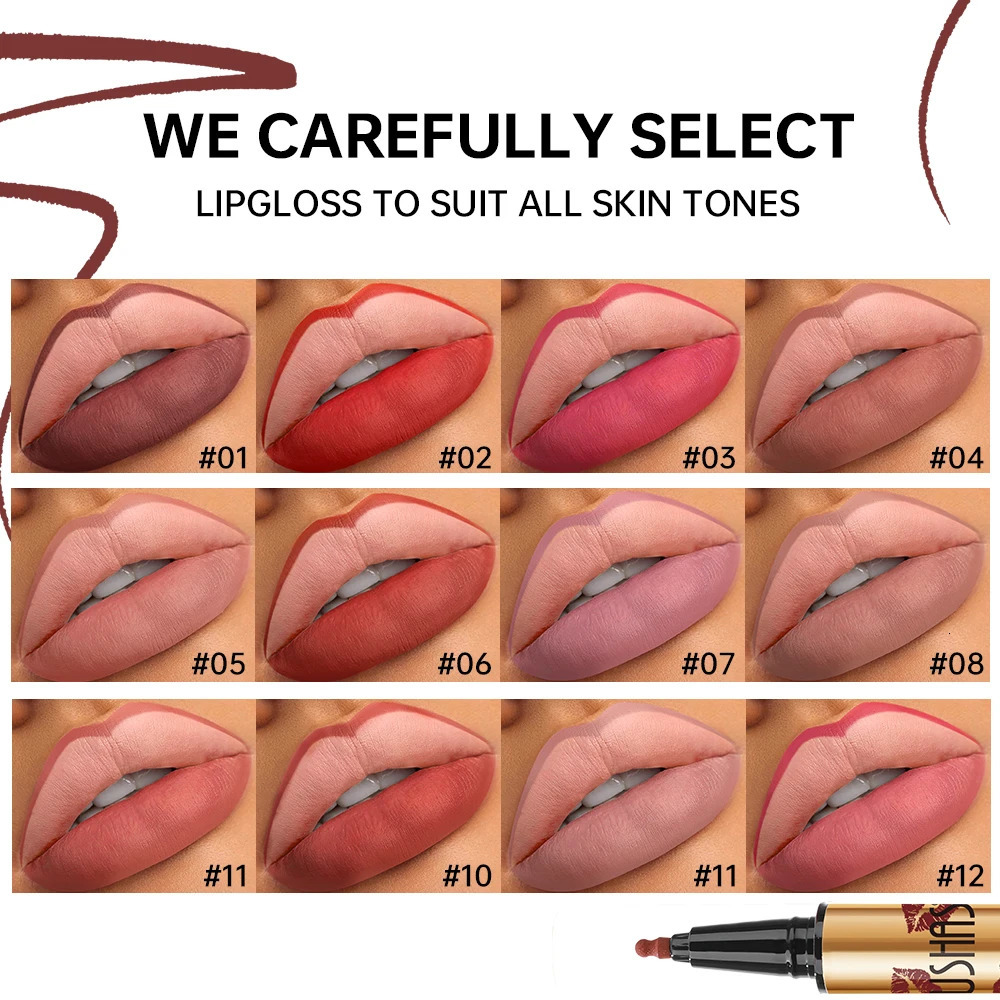 USHAS 12-color matte long-lasting lip liner waterproof sweatproof easy to color long-lasting non-stick cup lipstick pencil 260305