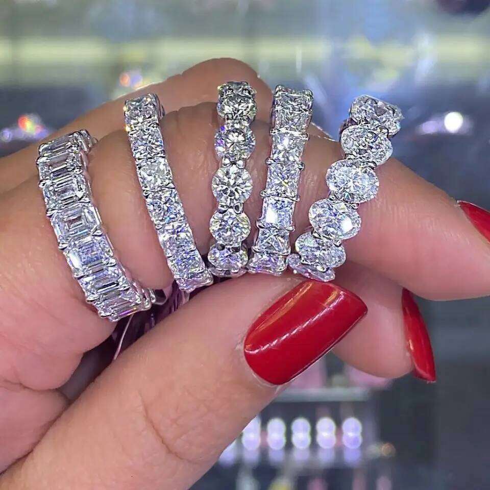 2022 Eternity Diamond Ring 925 Sterling silver Engagement Wedding Band Rings for Women Men Promise Birthday Party Jewelry Gift H260312