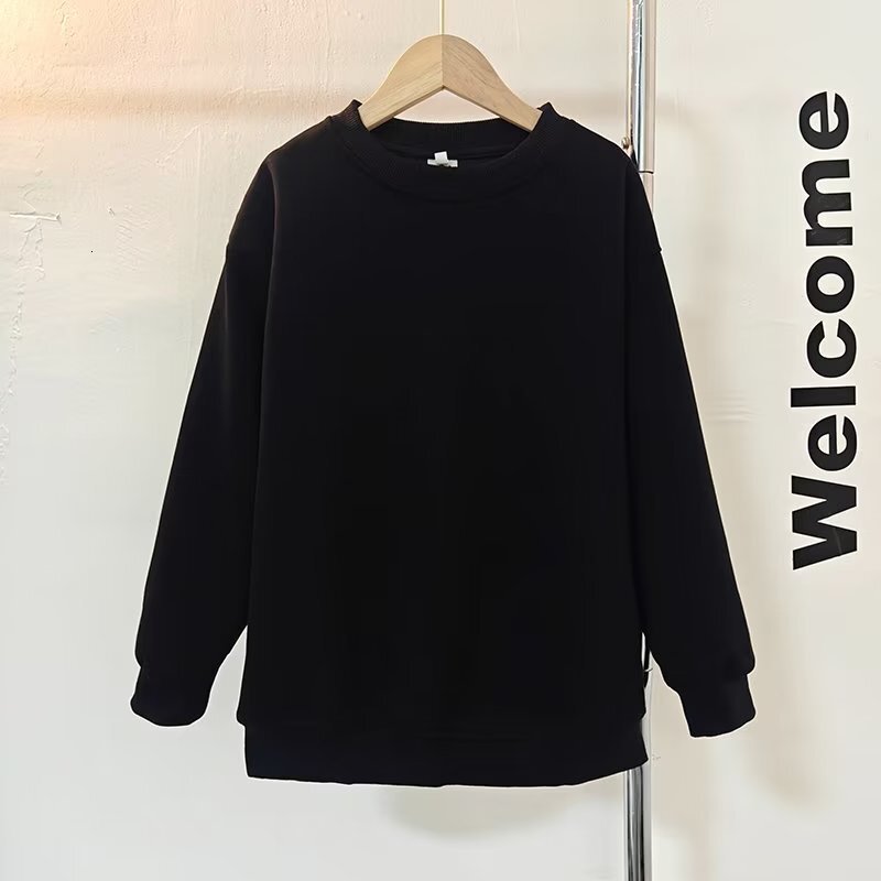 Trendy Loose-fit Round-neck Solid Color Sweatshirt For Men Spring And Autumn Style Simple Inner Designer Hoodie Layer Hong Kong Style Men's Plain