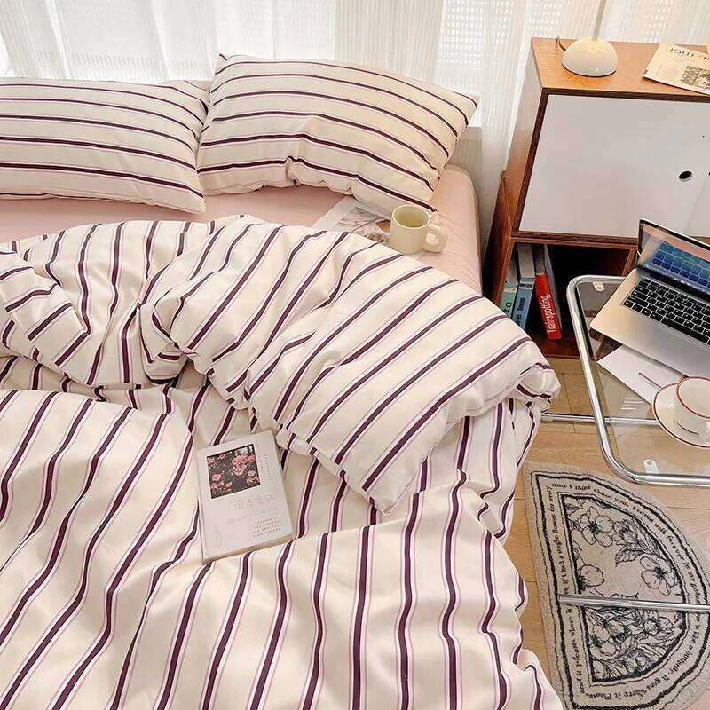 Modern Stripe Home Set, Pillowcase Flat sheet Bed Linens Duvet Cover,twin Full Queen Double Adult Bedding Drop Shipping H260312