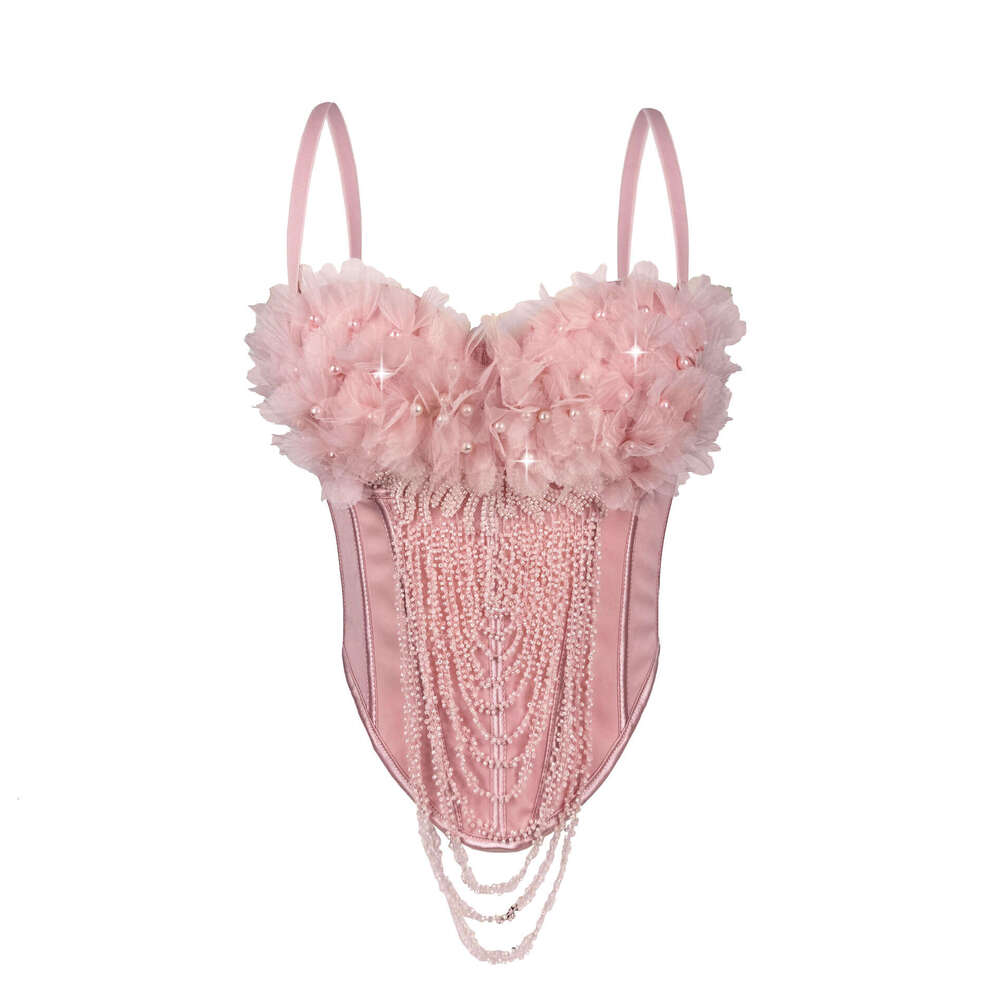 Cross-Border New Handmade Flower Tassel Camisole Sexy Backless Tube Top European and American Style Outerwear Fishbone Bra Shapewear