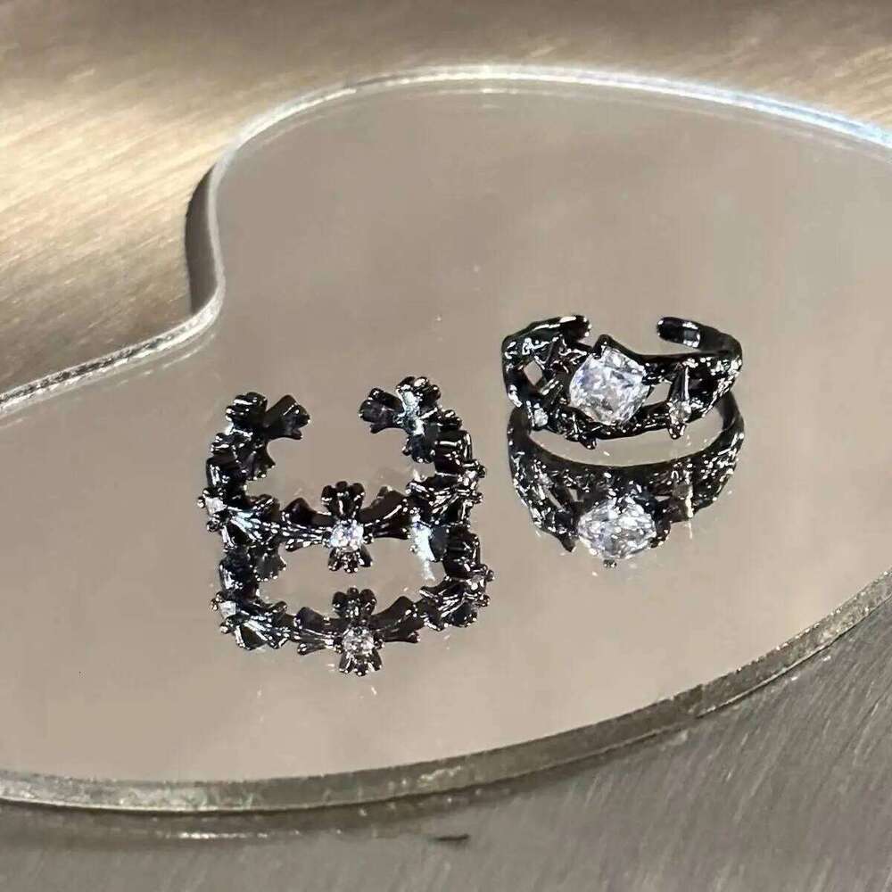 WANZHI 1/2PCS Gothic Black Cross Open Rings for Women and Men Exquisite Imbue Diamond Ring Fashion Jewelry Accessories Gifts W260311