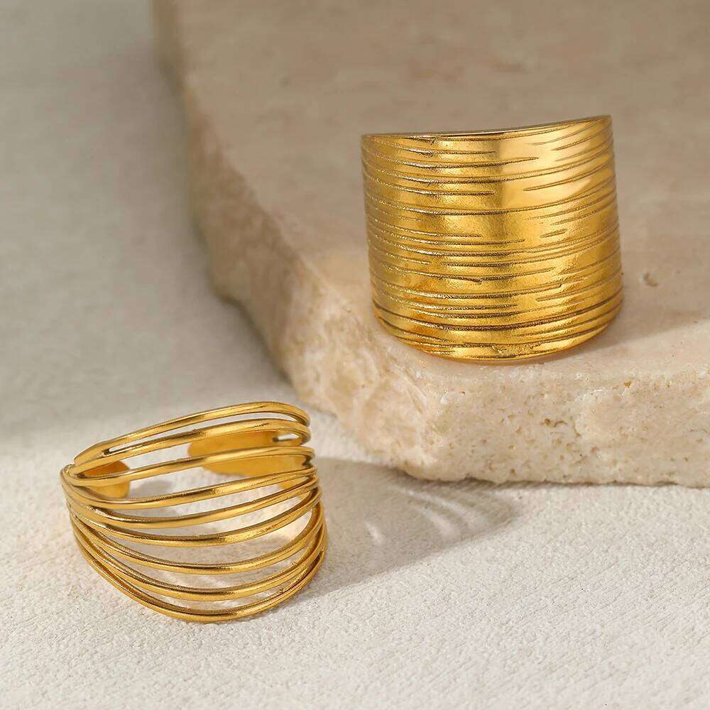 Stainless Steel Rings Minimalist Hollow Line Texture Adjustable Opening Ring For Women Jewelry Non-fading High-quality Gifts New H260312