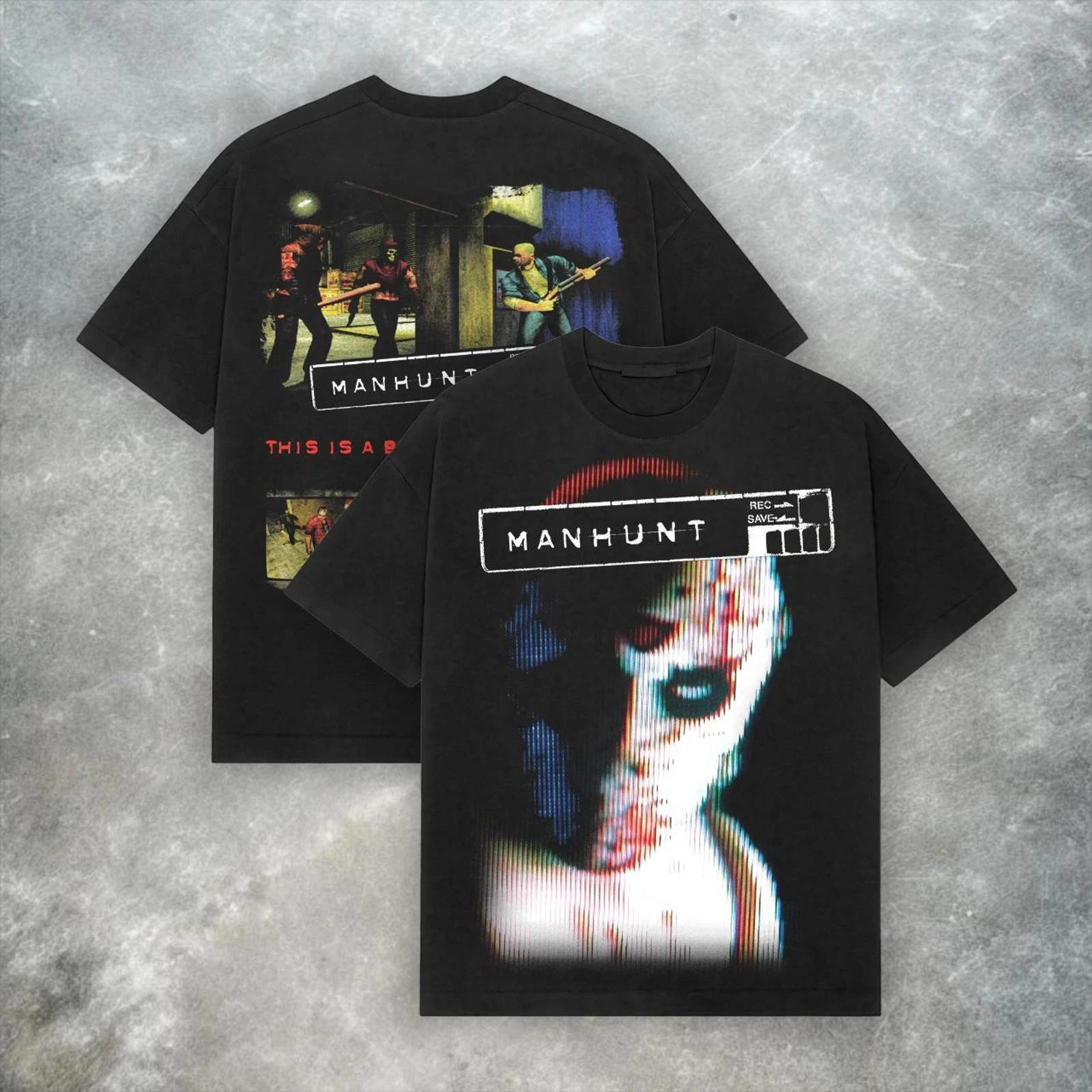 Manhunt Retro Y2K Mens and Womens American Street Wear Tshirt Fashionable Round Neck Loose Casual Top for Spring Summer 260228