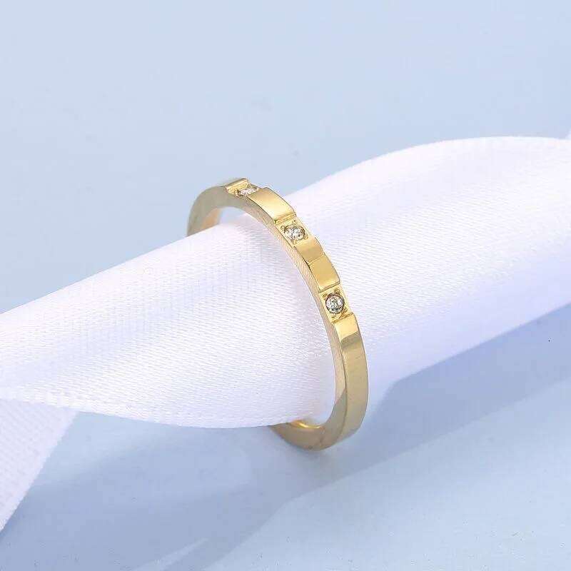JHSL 2mm Thin Small Mini Stainless Steel Women Rings 3 Crystal Rose Gold Color Fashion Jewelry US Size 4 5 6 7 8 9 10 H260312
