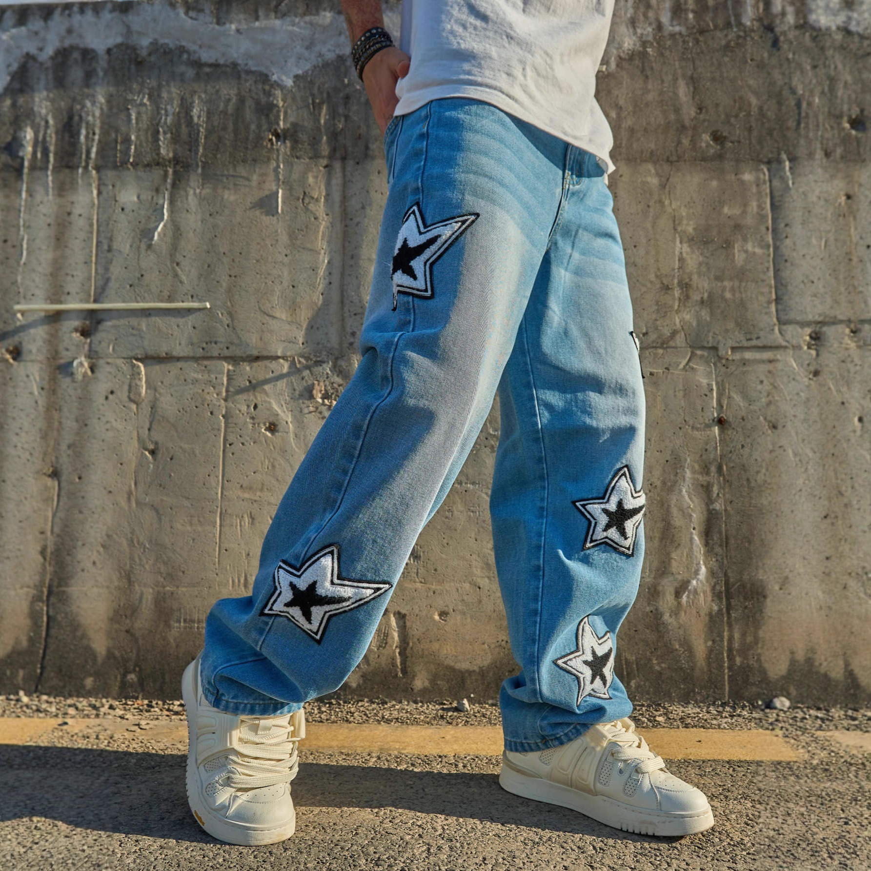 Luxury Brand Designer Clothes Trade Men's Trendy Fashion Simple Loose Straight Casual Jeans