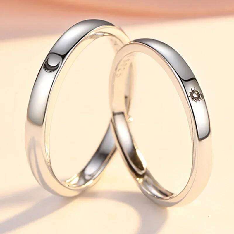 1/2pcs Simple Sun Moon Couple Rings Women Men Fashion Opening Adjustable Stainless Steel Lover Valentine Day Gifts Ring Jewelry W260312