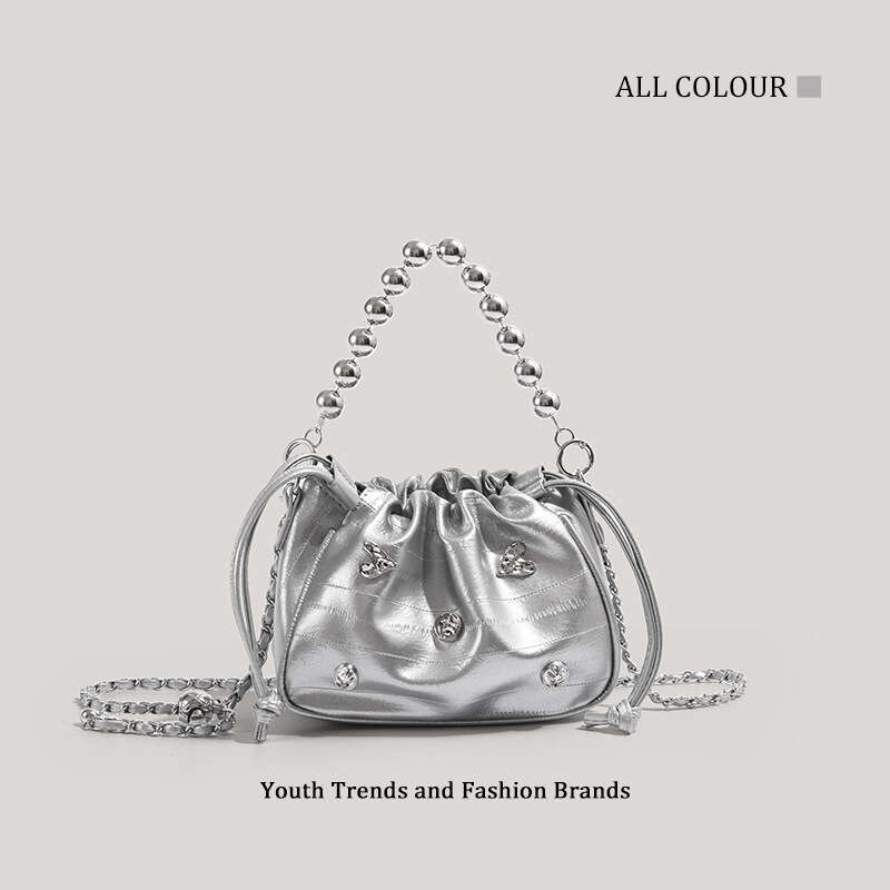 CHARHP&KEJNT Official Genuine High-End Silver Crossbody Small Fashion Chain Shoulder Cloud Bag