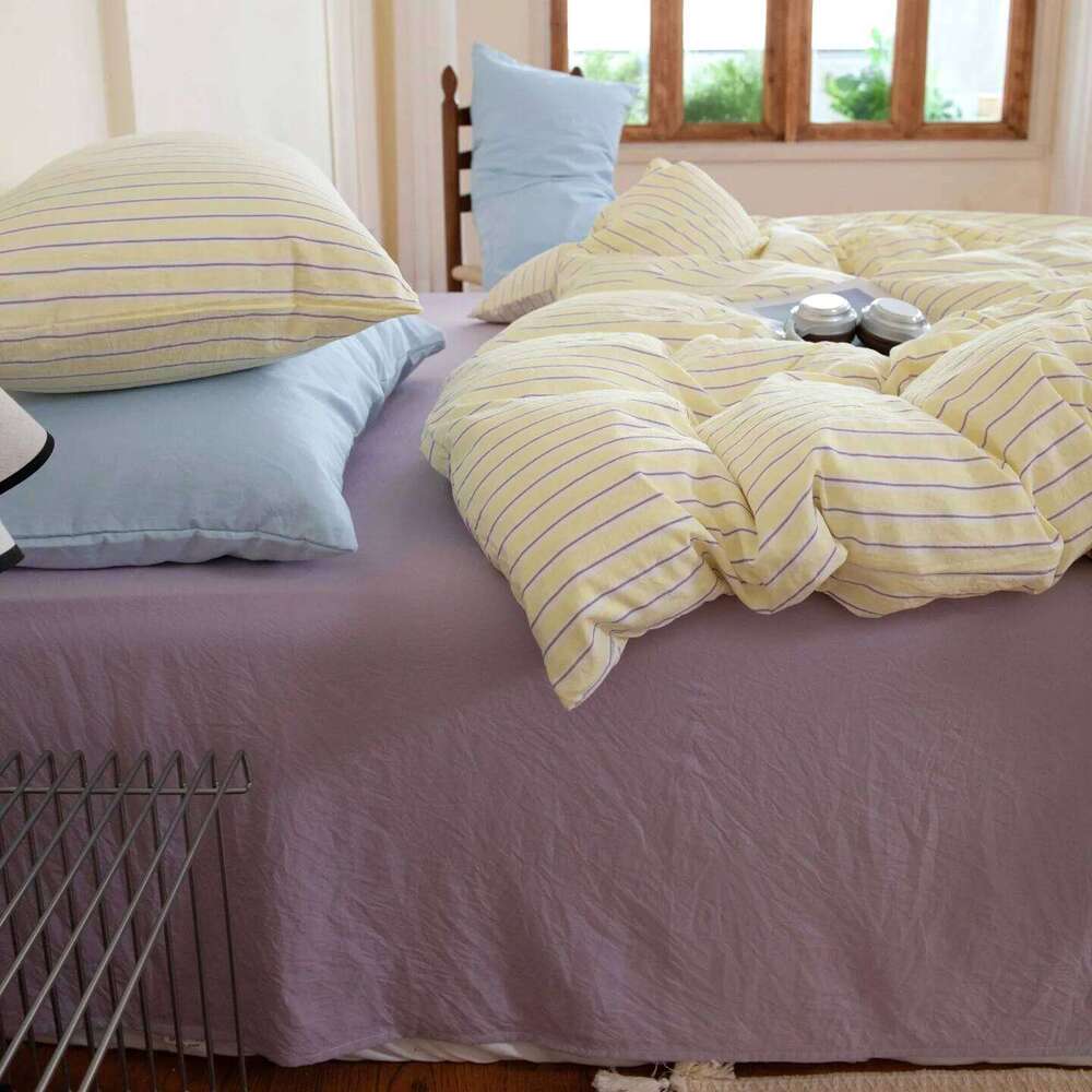 Ins Nordic Bedding Simple Style Striped Duvet Cover Soft Flat Single Twin Size Double Bed Sheet Set For Bedroom H260312
