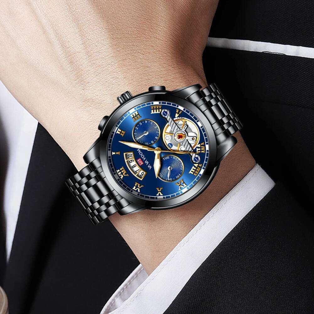 Top Brand Watch Pilot Series Silver Stainless Steel Sports Clock Quartz Movement 3Bar Waterproof Military Men Gift Wristatch