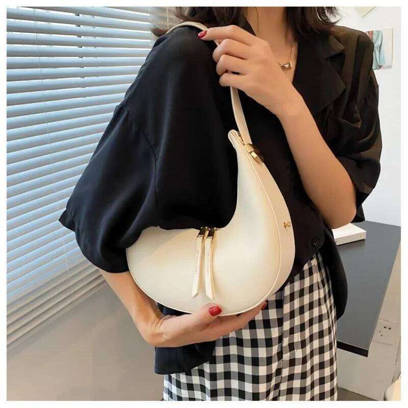 Luxury PU Leather Women S Shoulder With Adjustable Strap Fashionable Solid Color Half Moon Hobo Bag TIANOUDAISHU
