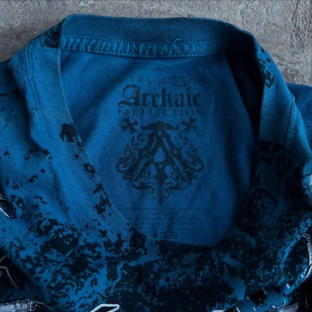 Y2K New Affliction T-shirt Street Vintage Letter Printed Blue Short Sleeve Men Hip Hop Gothic Punk Oversized T shirt Cotton Tops ddmythur