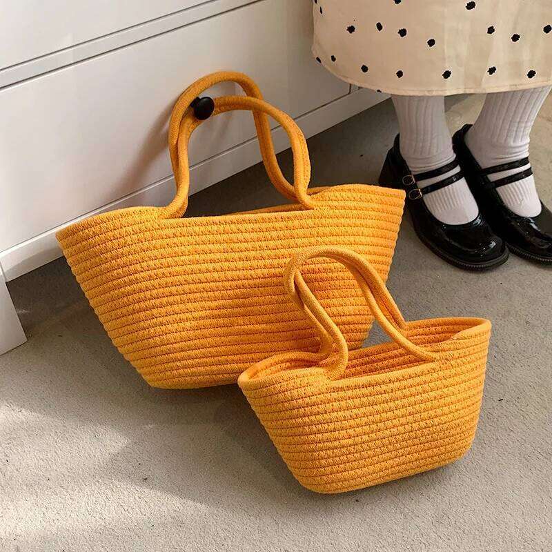 New Summer Straw Shoulder For Women Handmade Cotton Rope Beach Raffia Rattan Woven Handbags Vacation Shopping Bags WONST