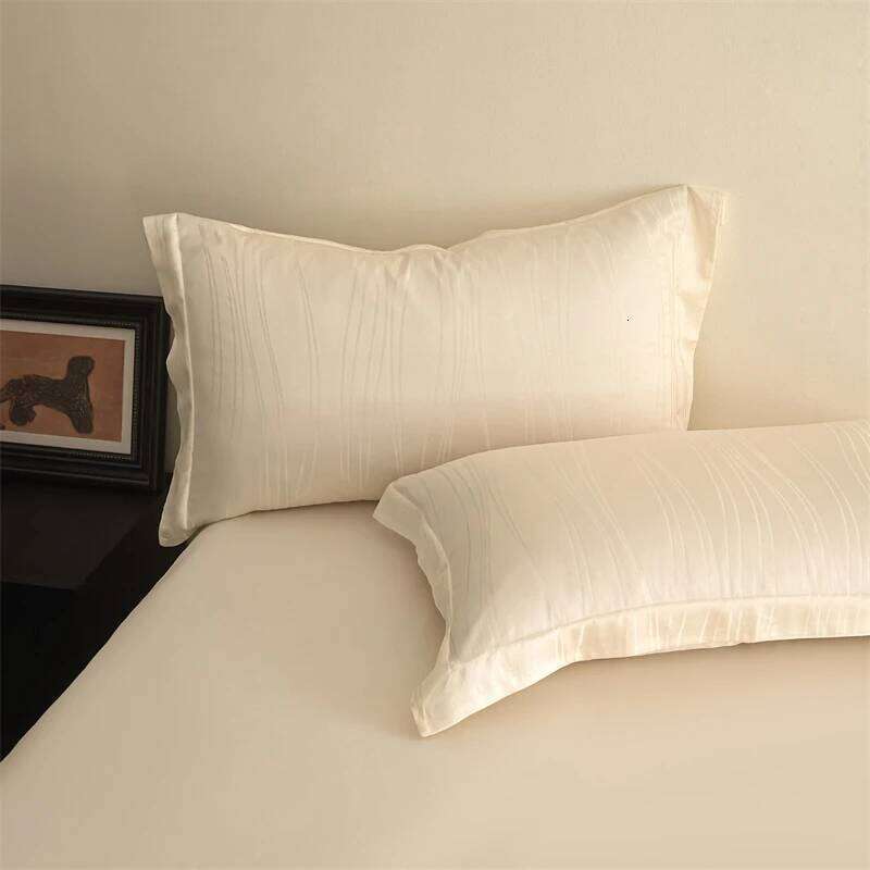 4Pcs Cream Off White Premium Jacquard Lyocell Bedding Set Soft Cooling Duvet Coves Bed Sheet Pillowcases Double Queen King Size H260312