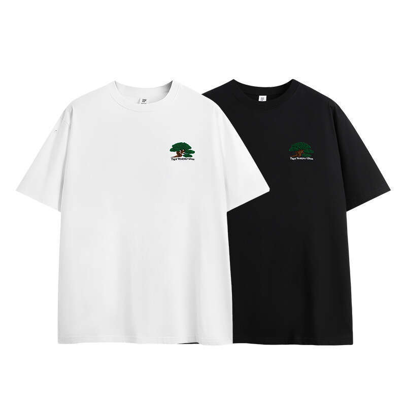 Heavyweight Trendy Brand Embroidered Trendy High Street New Chinese Handsome Round Neck Top Loose Versatile Pure Cotton Top