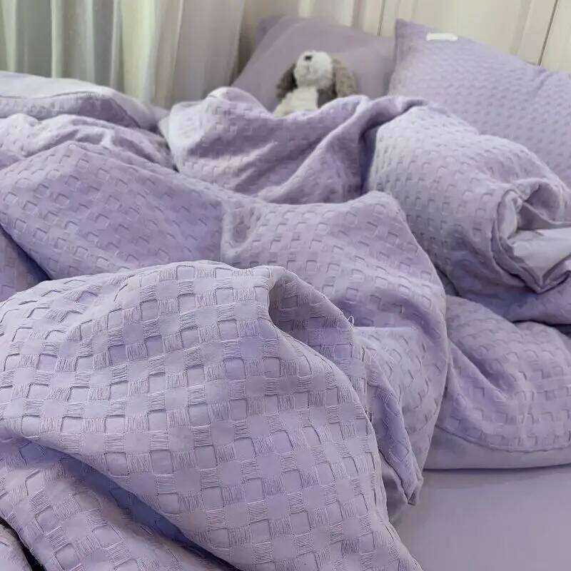 Bedding Set High Grade Light Washable Cotton Waffle Four Olive Green Quilt Cover Bed Sheet Dormitory Three Piece H260312